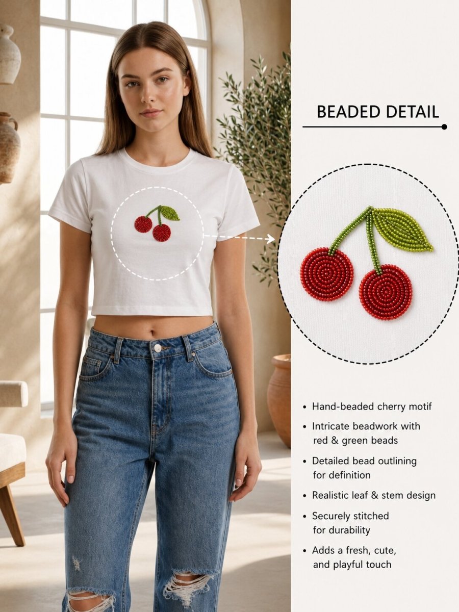Hand Beaded Cherry Cotton Crop Top - GAIIA