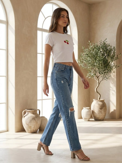 Hand Beaded Cherry Cotton Crop Top - GAIIA