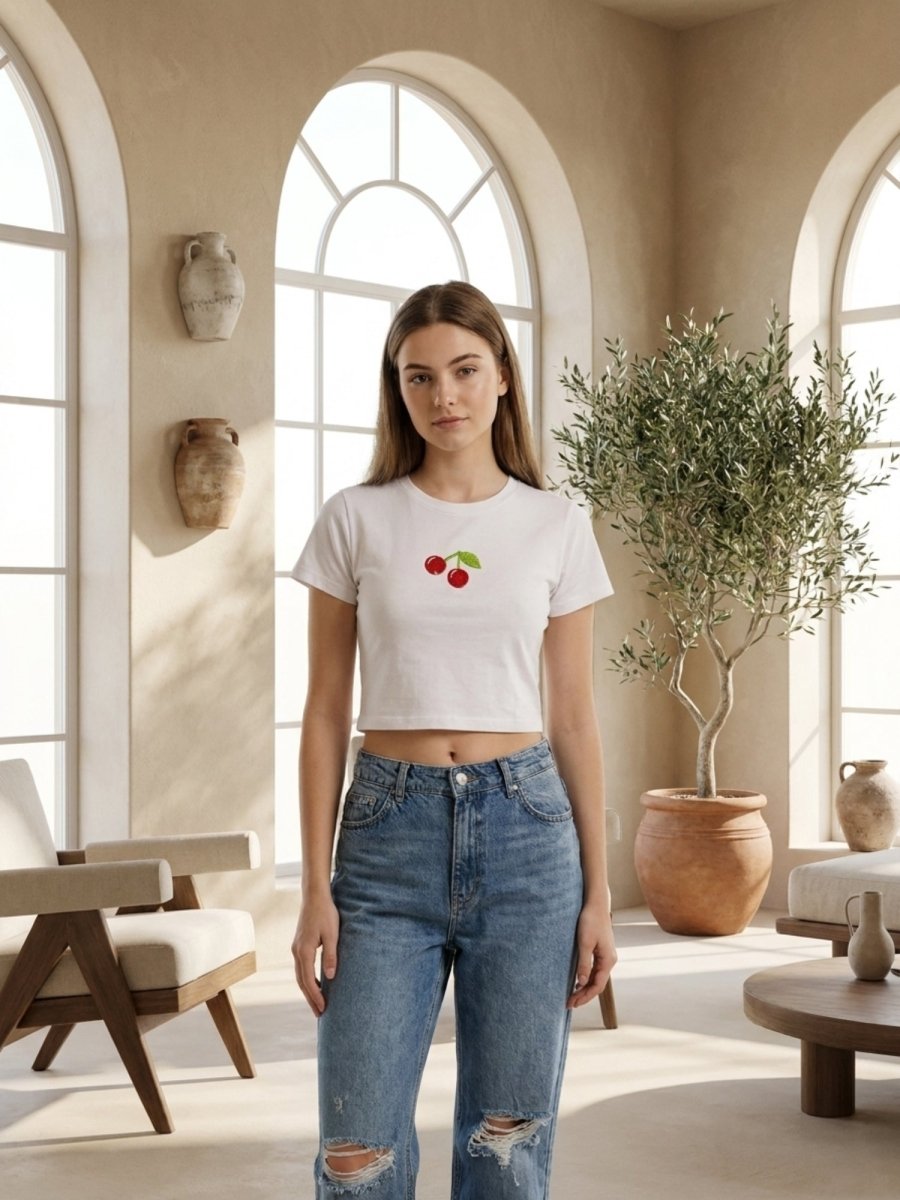 Hand Beaded Cherry Cotton Crop Top - GAIIA