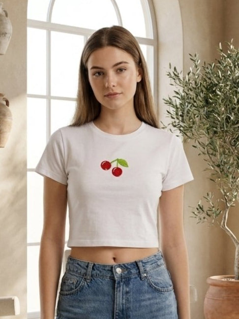 Hand Beaded Cherry Cotton Crop Top - GAIIA