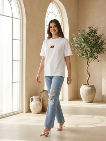 Hand Beaded Cherry Cotton T-shirt - GAIIA