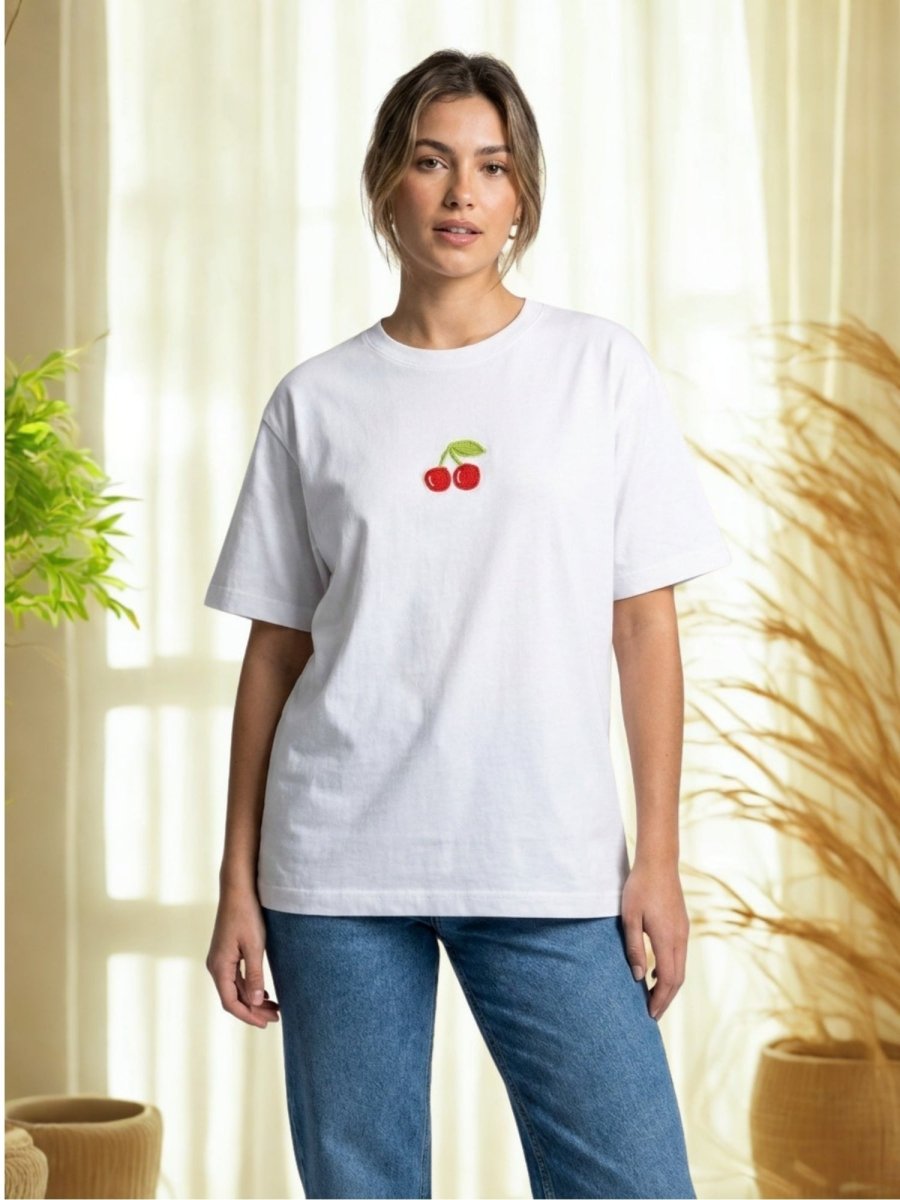 Hand Beaded Cherry Cotton T-shirt - GAIIA