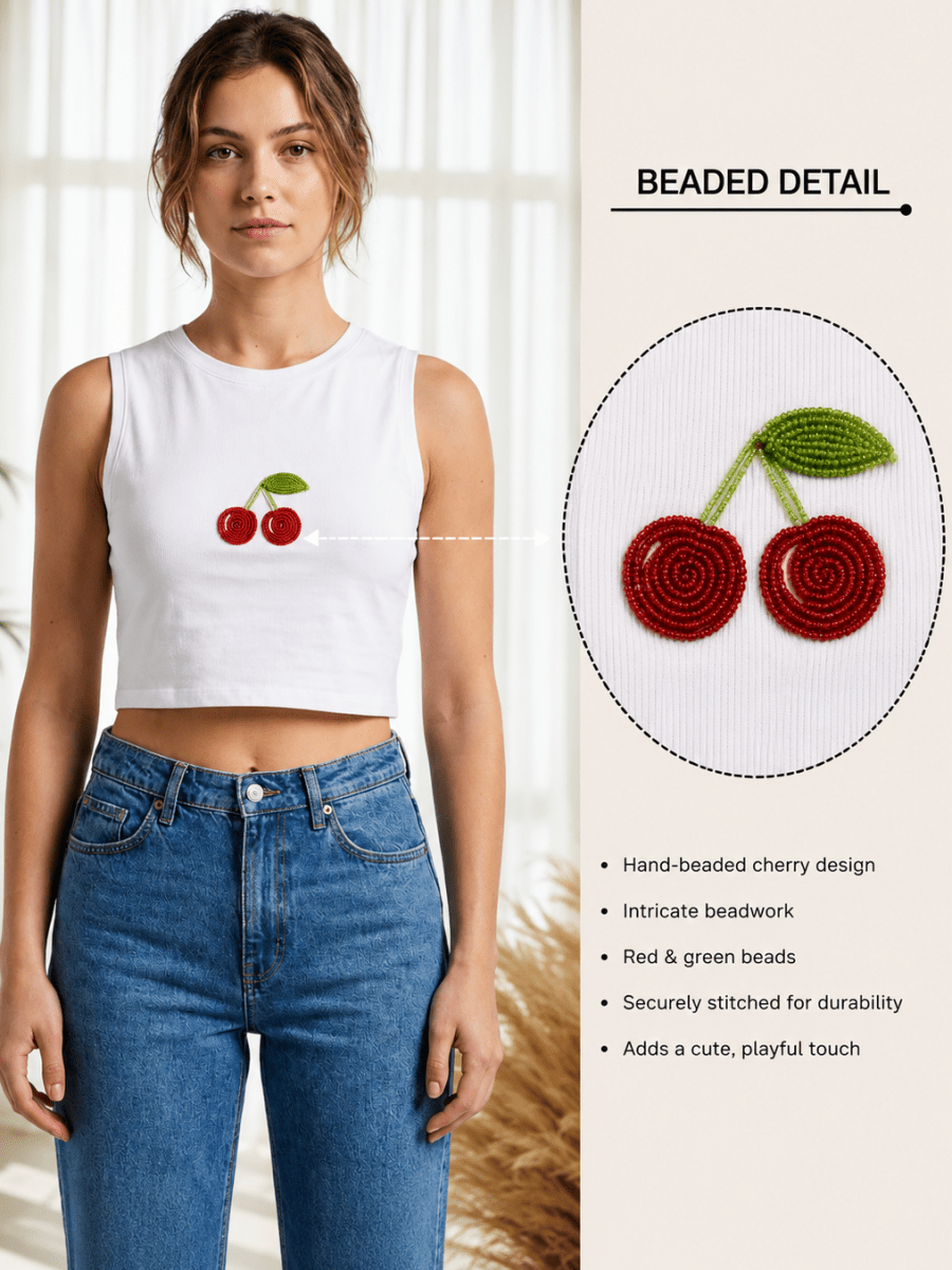 Hand Beaded Cherry Cotton Tank Top - GAIIA