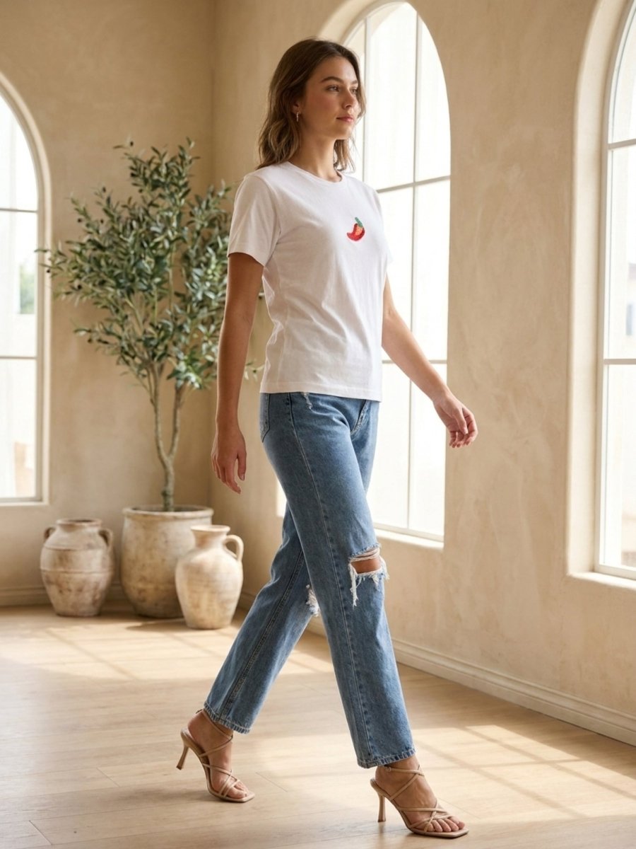 Hand Beaded Chilli Cotton T-shirt - GAIIA