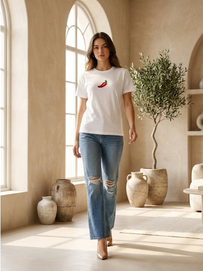 Hand Beaded Chilli Cotton T-shirt - GAIIA