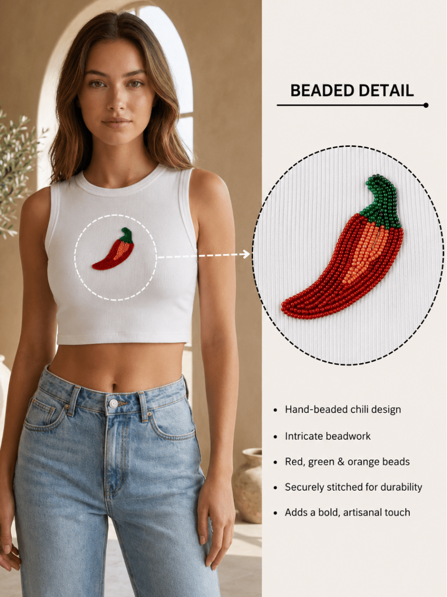 Hand Beaded Chilli Cotton Tank Top - GAIIA