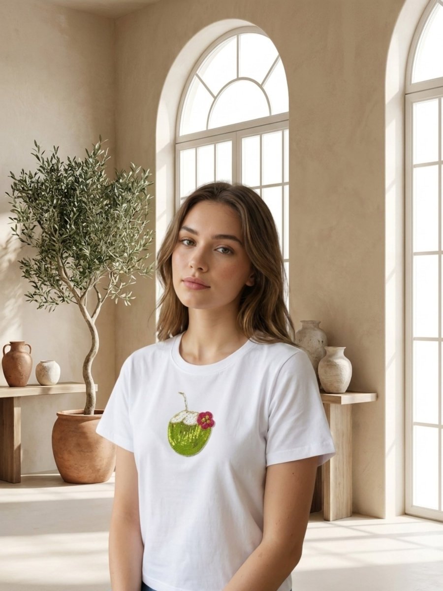 Hand Beaded Coconut Cotton Crop Top - GAIIA