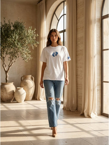 Hand Beaded Dolphin Cotton T-shirt - GAIIA
