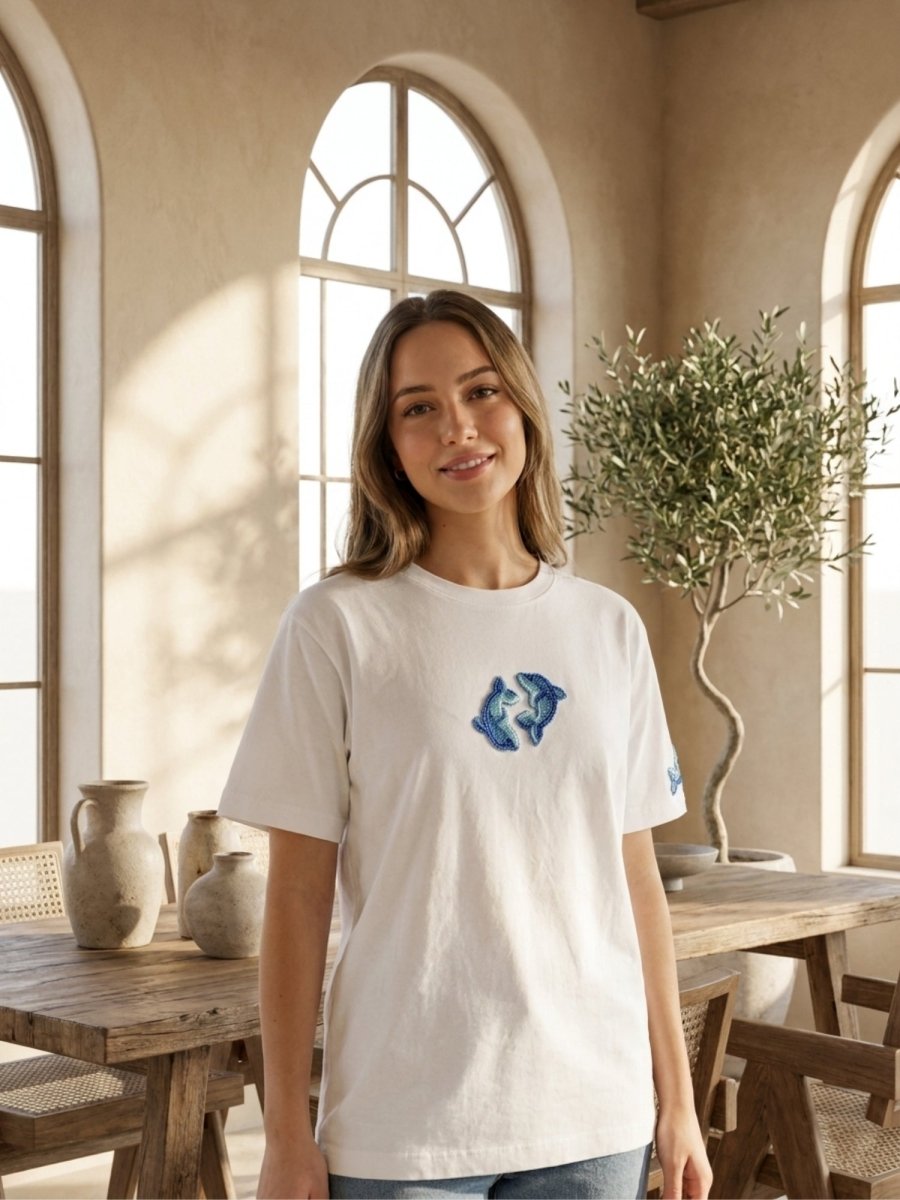 Hand Beaded Dolphin Cotton T-shirt - GAIIA