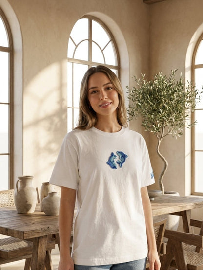 Hand Beaded Dolphin Cotton T-shirt - GAIIA