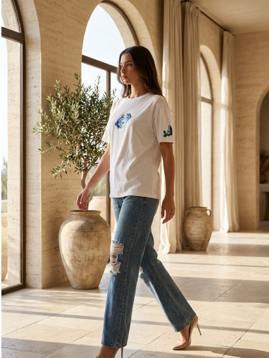 Hand Beaded Dolphin Cotton T-shirt - GAIIA