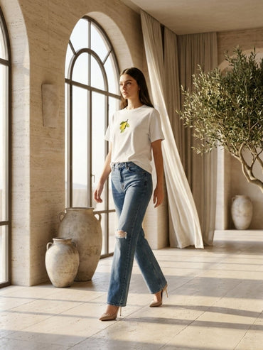 Hand Beaded Lemon Cotton T-shirt - GAIIA