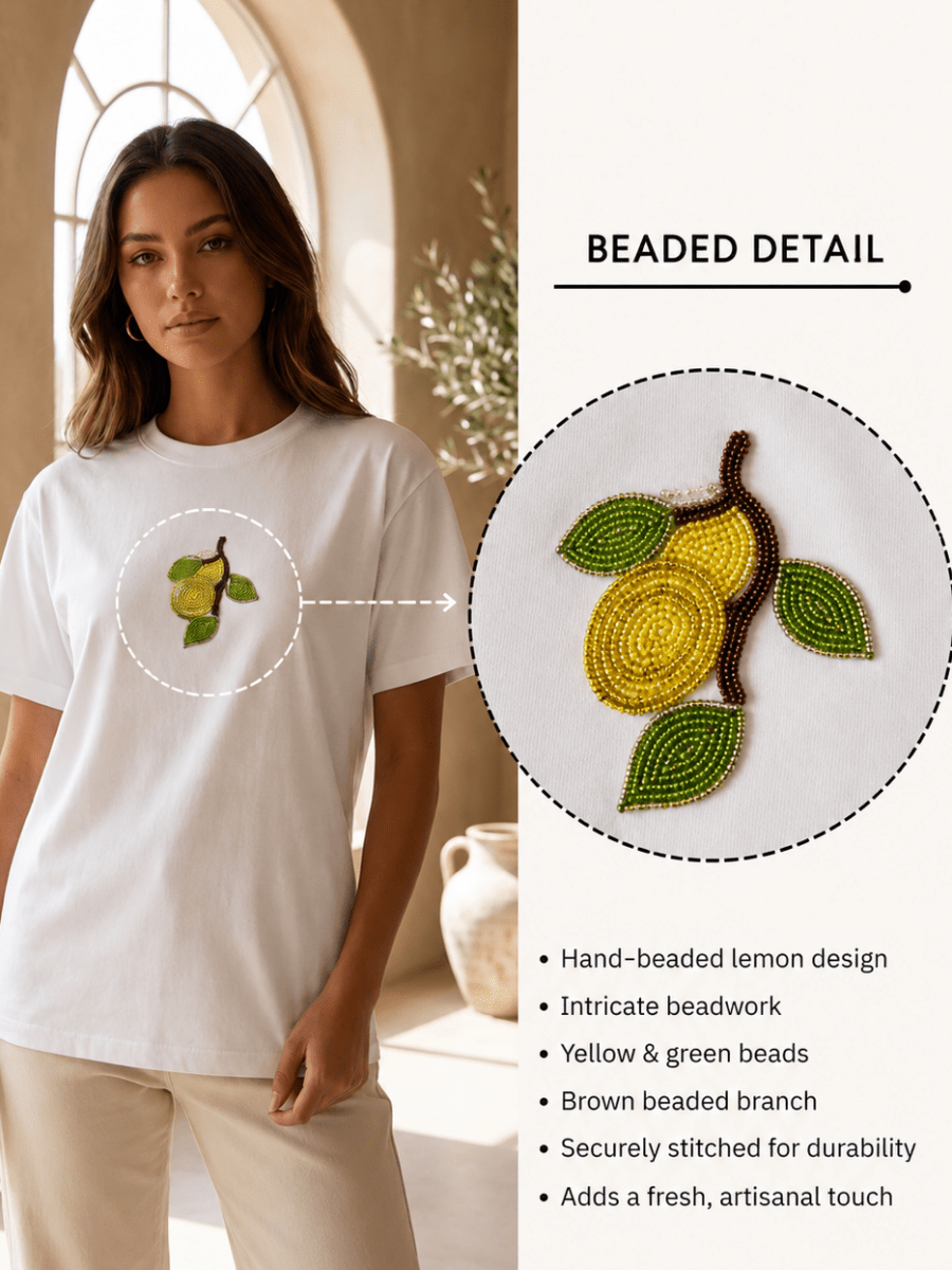 Hand Beaded Lemon Cotton T-shirt - GAIIA