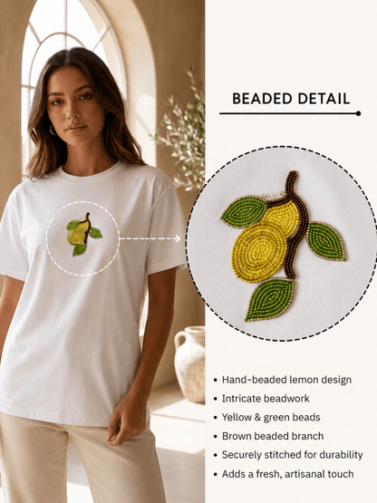 Hand Beaded Lemon Cotton T-shirt - GAIIA