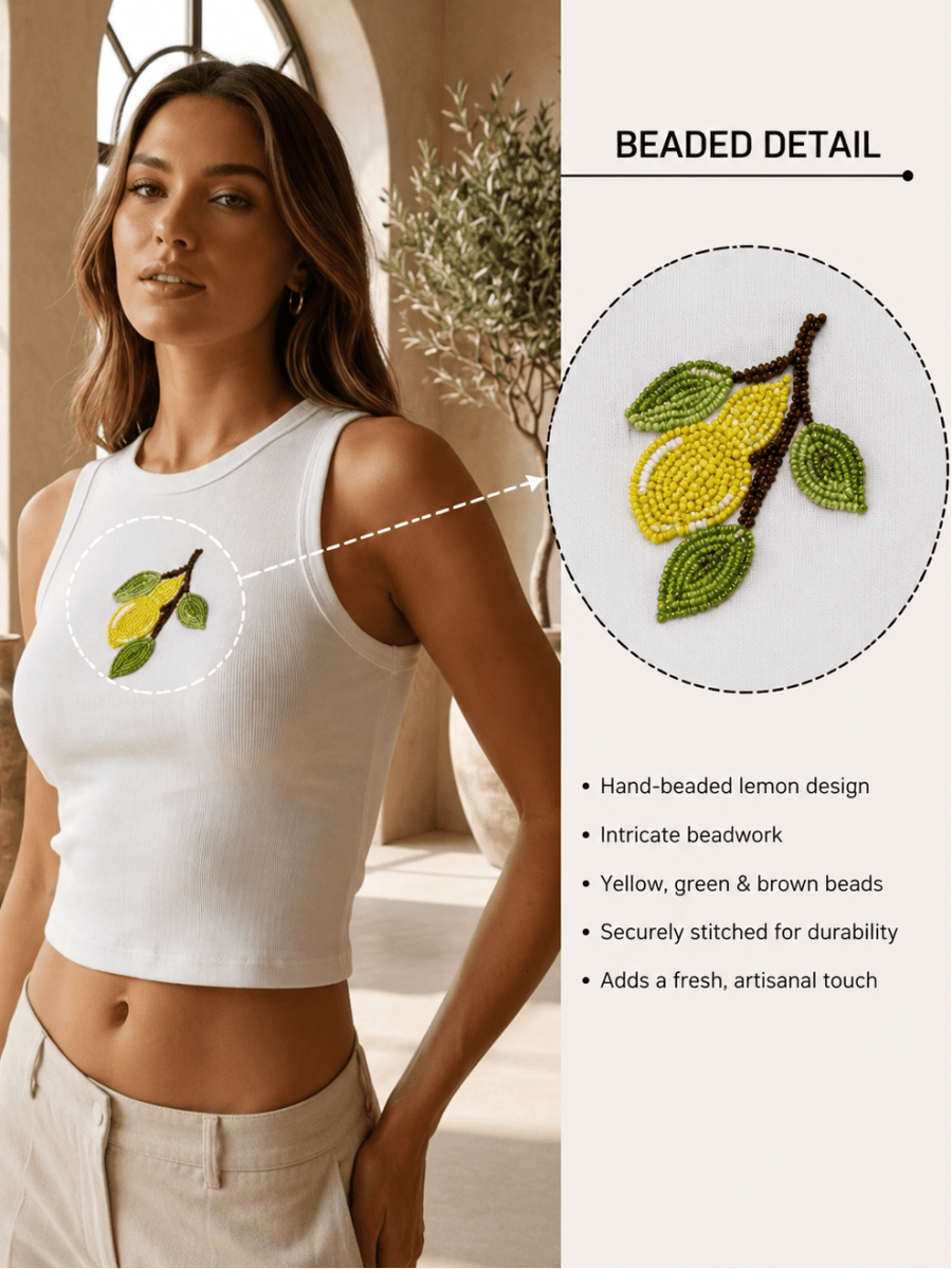 Hand Beaded Lemon Cotton Tank Top - GAIIA