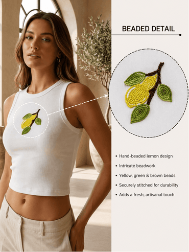 Hand Beaded Lemon Cotton Tank Top - GAIIA