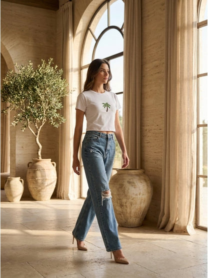 Hand Beaded Palm Tree Cotton Crop Top - GAIIA