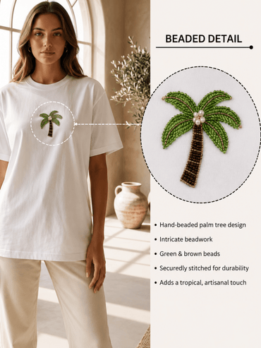 Hand Beaded Palm Tree Cotton T-shirt - GAIIA