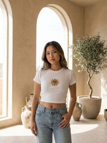 Hand Beaded Sun Cotton Crop Top - GAIIA