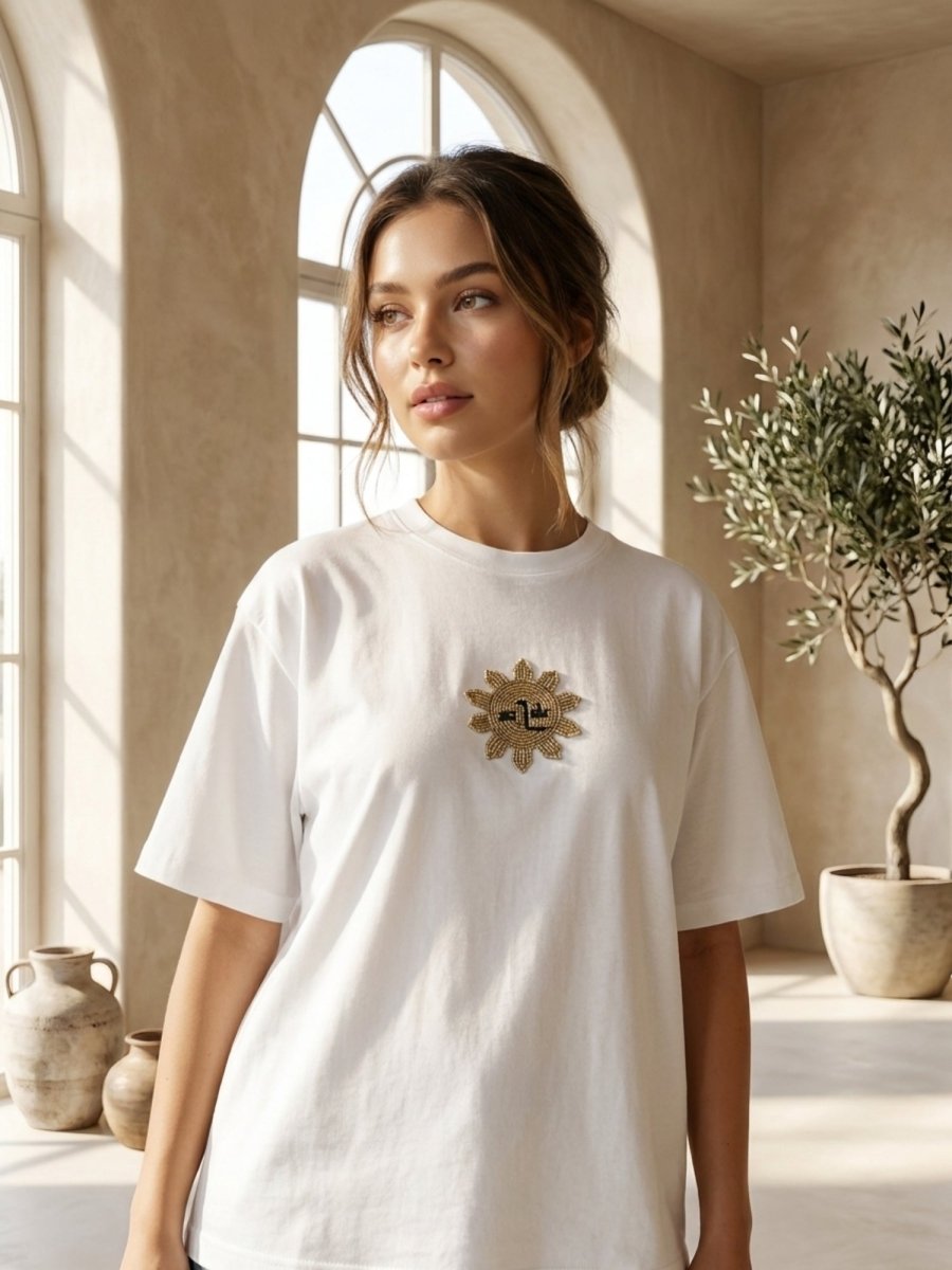Hand Beaded Sun Cotton T-shirt - GAIIA