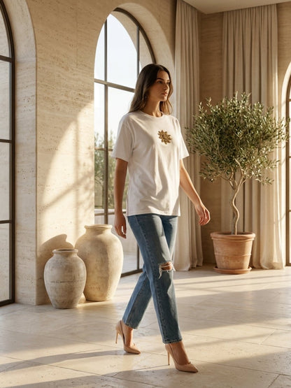 Hand Beaded Sun Cotton T-shirt - GAIIA