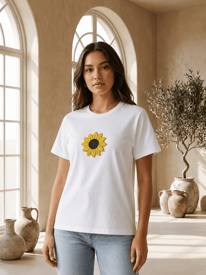 Hand Beaded Sunflower Cotton T-Shirt - GAIIA