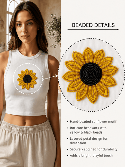 Hand Beaded Sunflower Cotton Tank Top - GAIIA