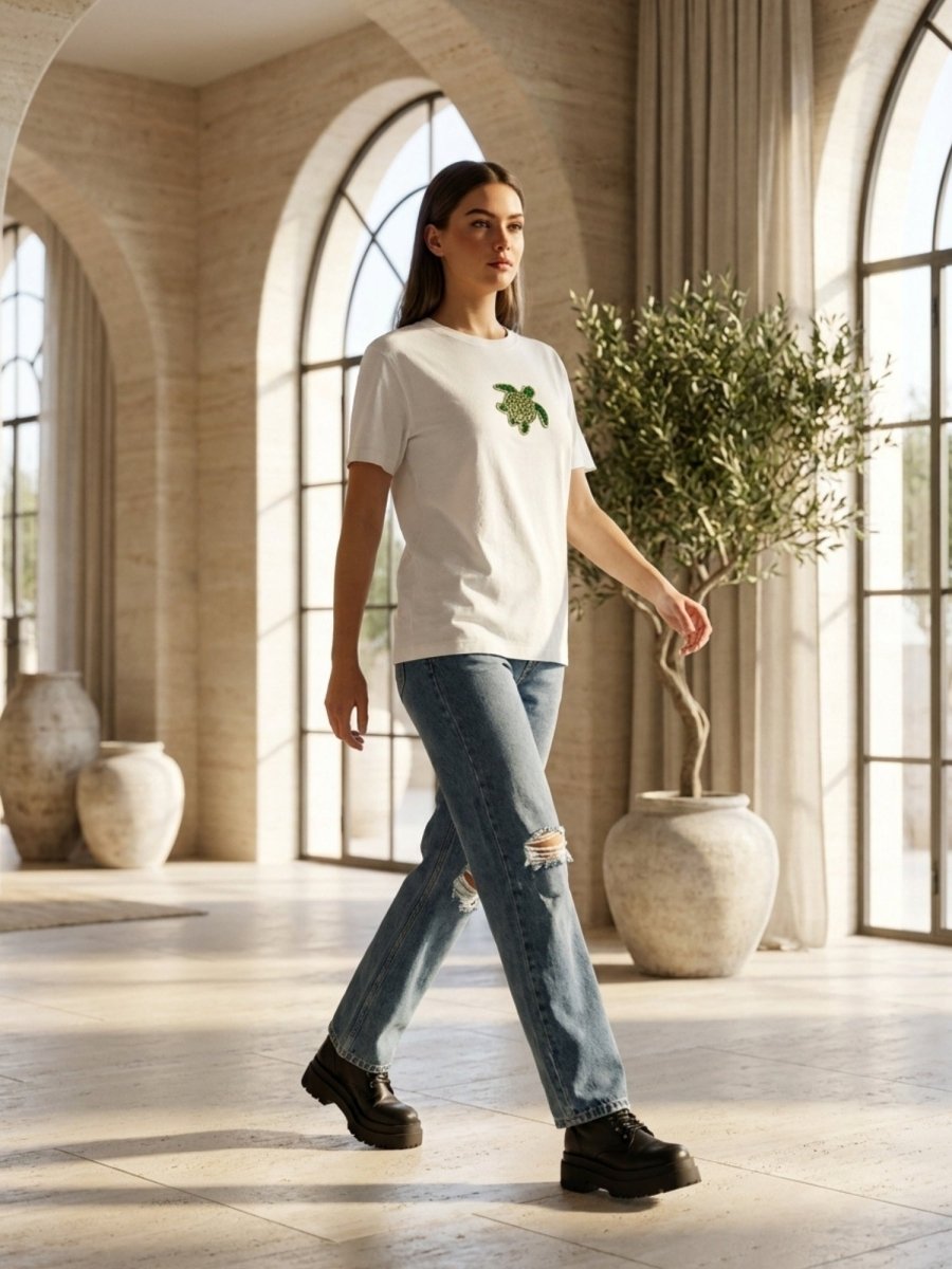 Hand Beaded Turtle Cotton T-shirt - GAIIA
