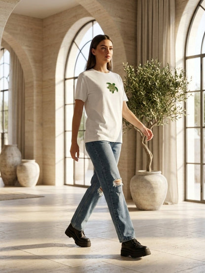 Hand Beaded Turtle Cotton T-shirt - GAIIA