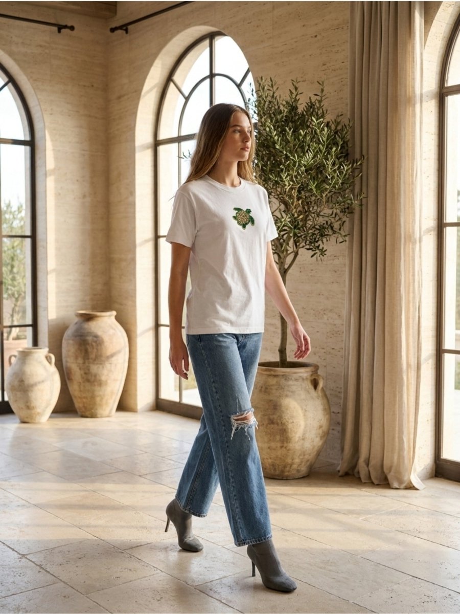 Hand Beaded Turtle Cotton T-shirt - GAIIA