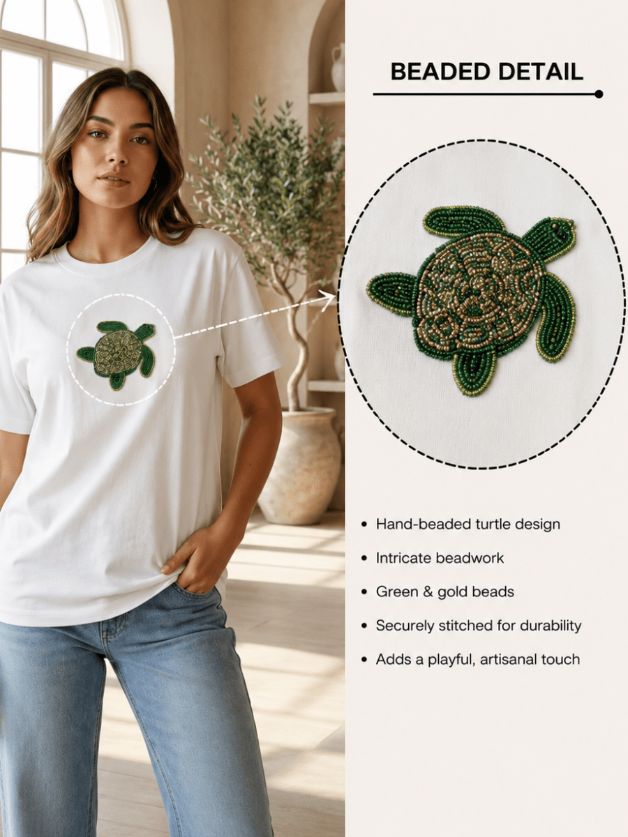 Hand Beaded Turtle Cotton T-shirt - GAIIA