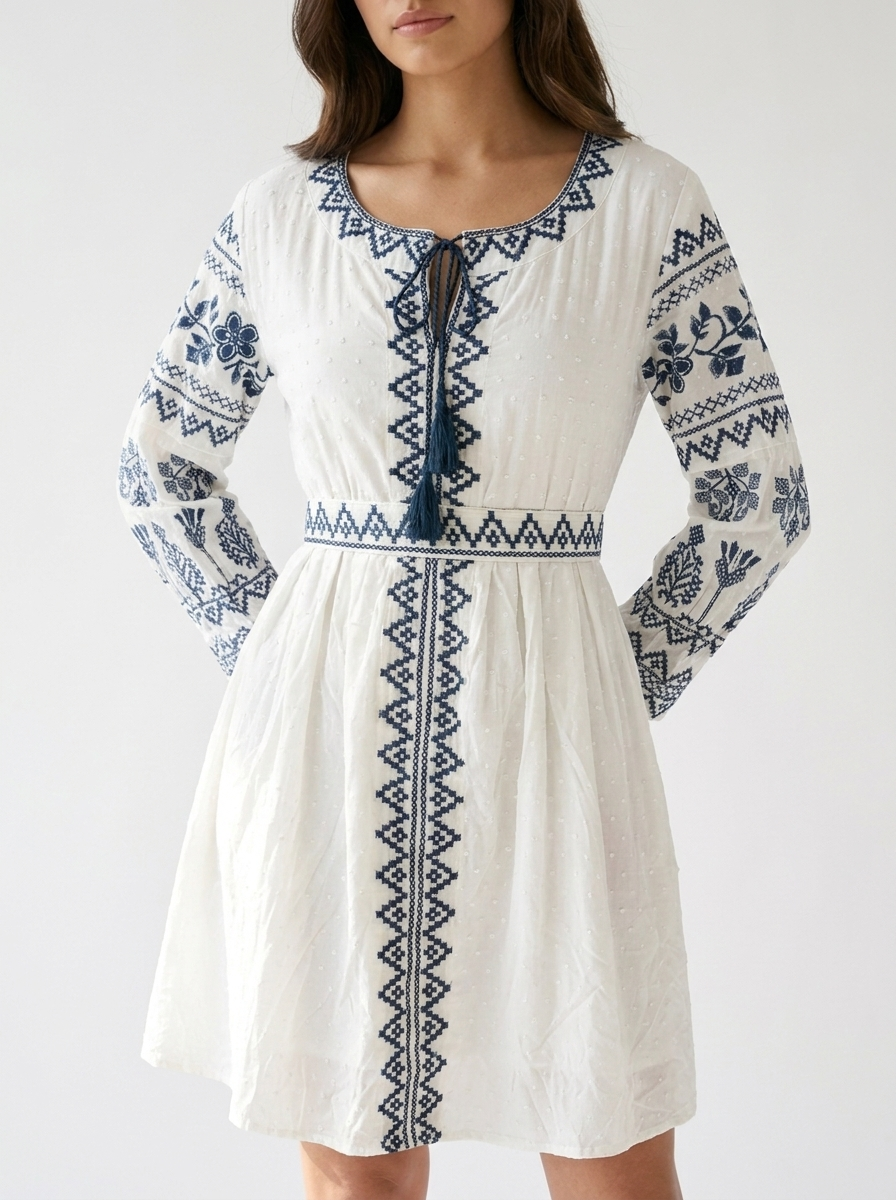 Embroidered Fit & Flare Dress