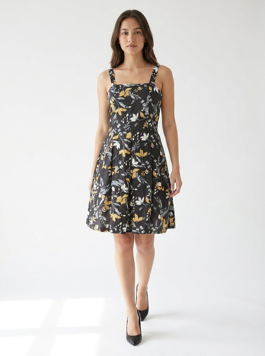 Petal Pop Square Neck Sleeveless Cotton Dress