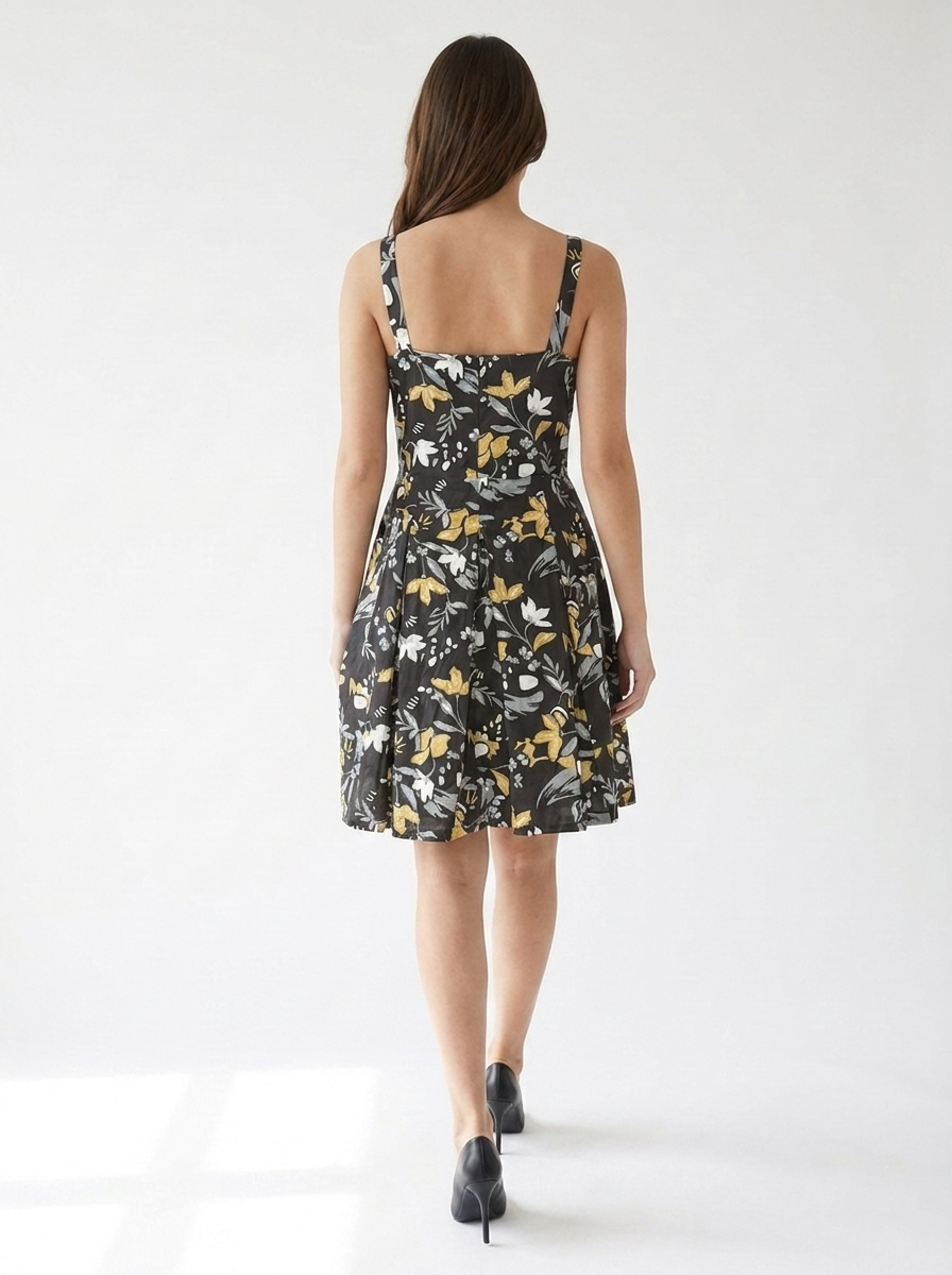 Petal Pop Square Neck Sleeveless Cotton Dress