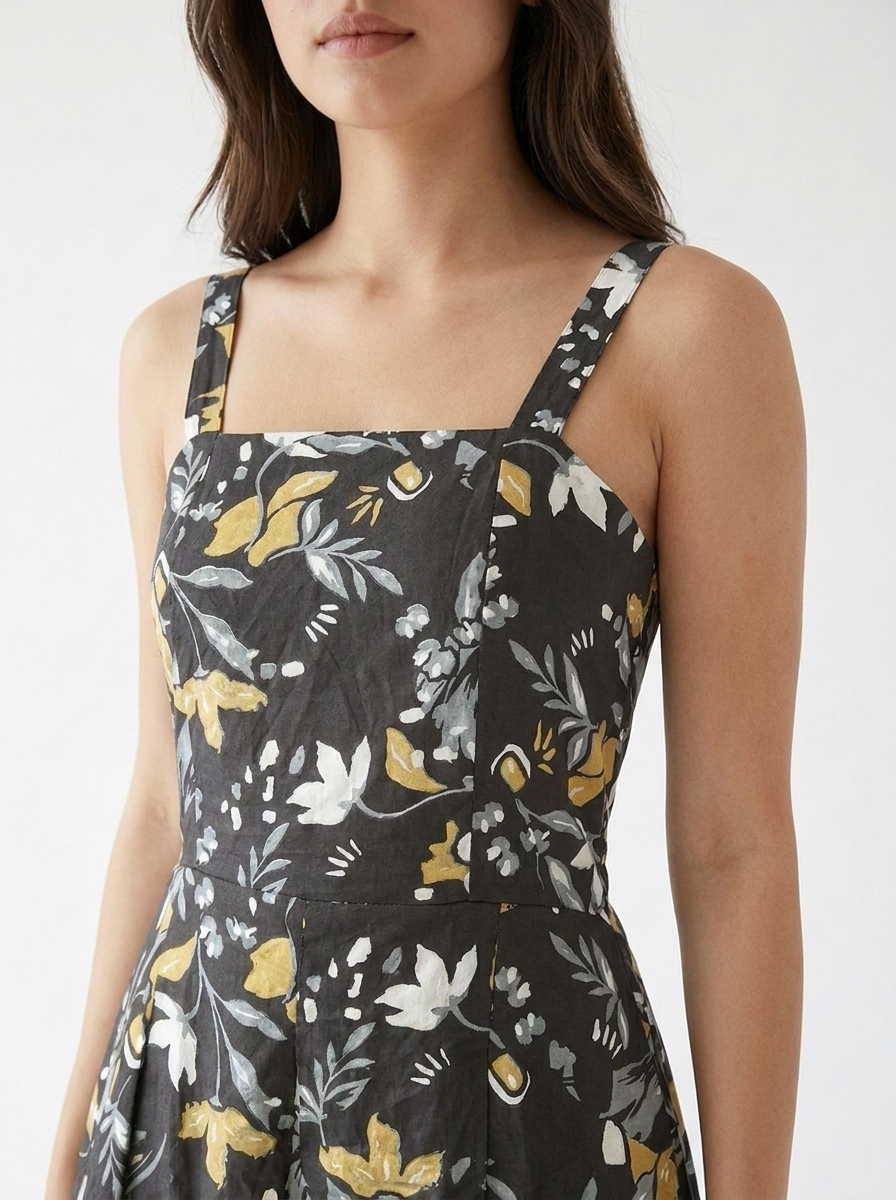 Petal Pop Square Neck Sleeveless Cotton Dress