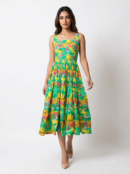 Petal Pop Square Neck Cotton Dress