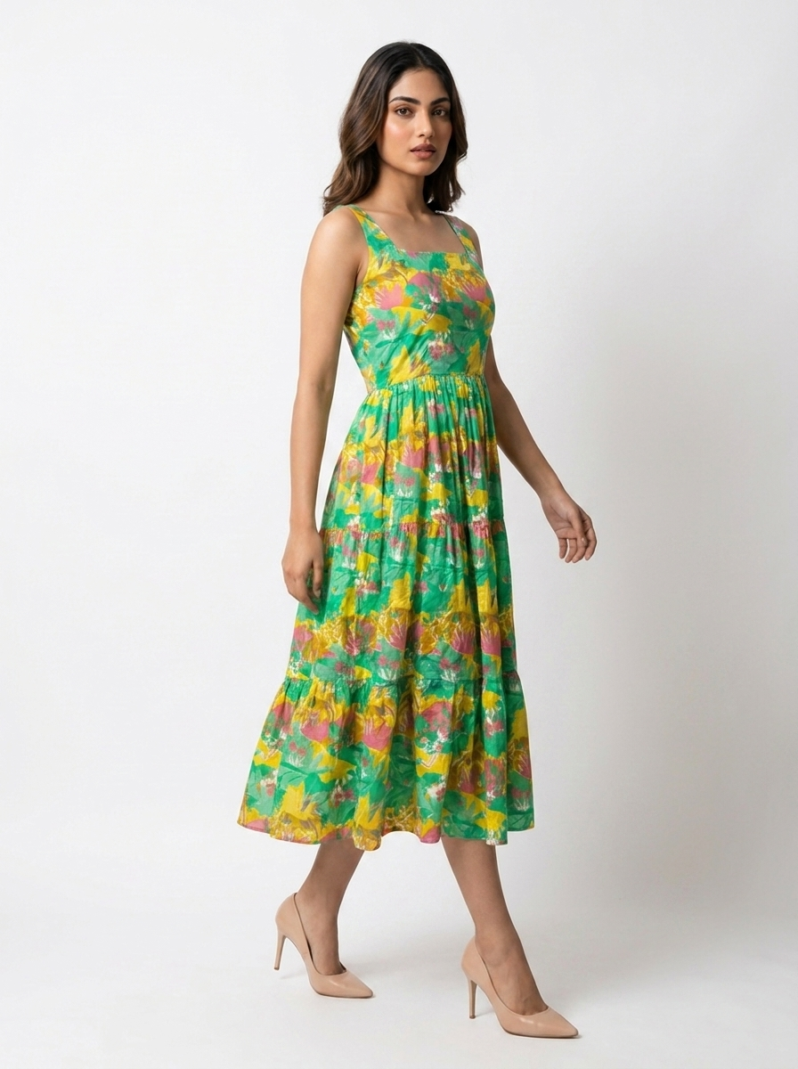Petal Pop Square Neck Cotton Dress
