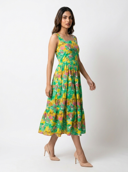 Petal Pop Square Neck Cotton Dress