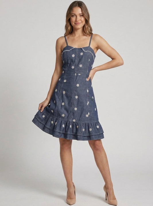 Floral Embroidered Denim Dress