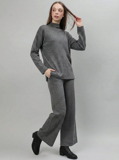 Mock Neck Top with Wide-Leg Trousers Co-Ord Set - GAIIA