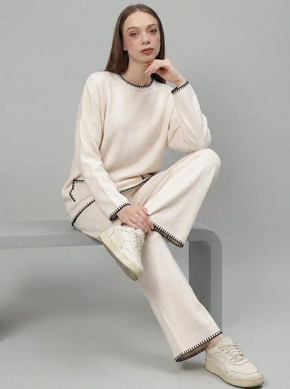 Mock Neck Top with Wide-Leg Trousers Co-Ord Set - GAIIA