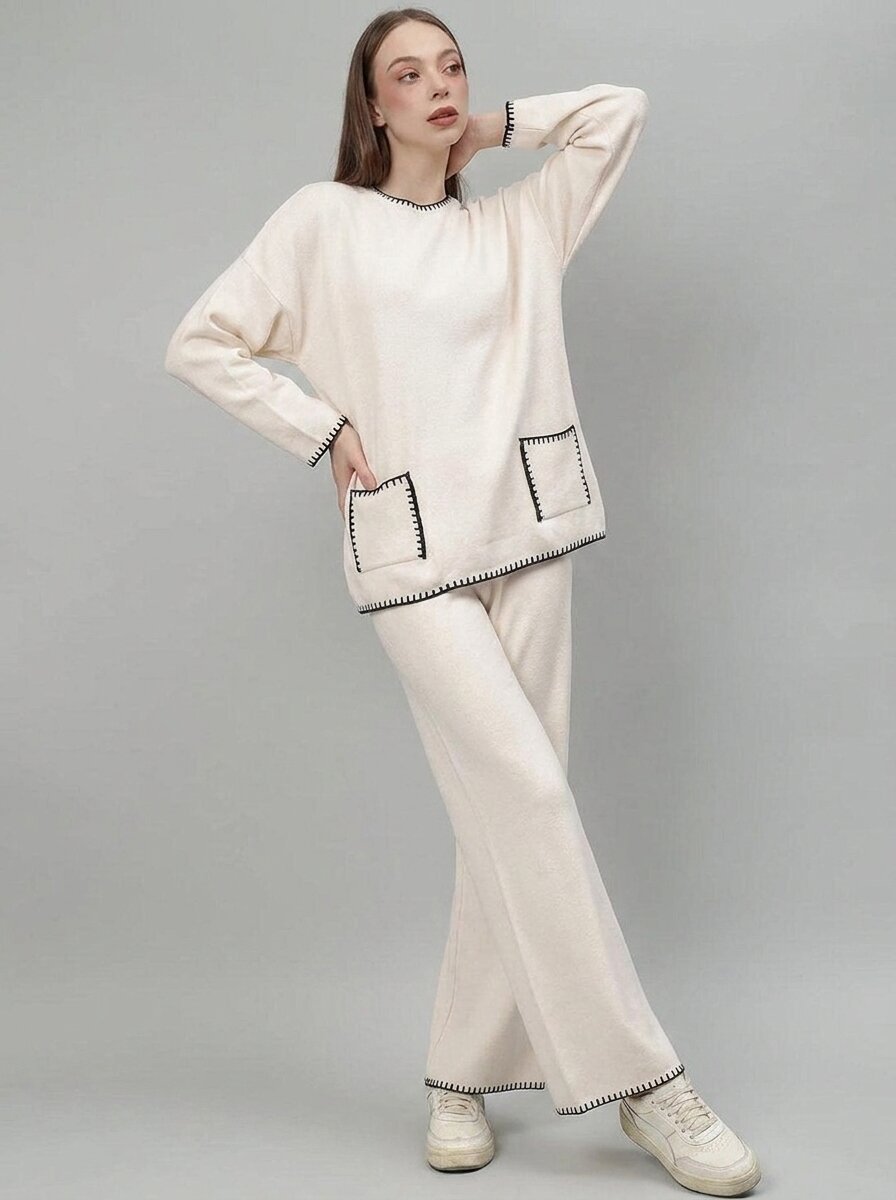 Mock Neck Top with Wide-Leg Trousers Co-Ord Set - GAIIA