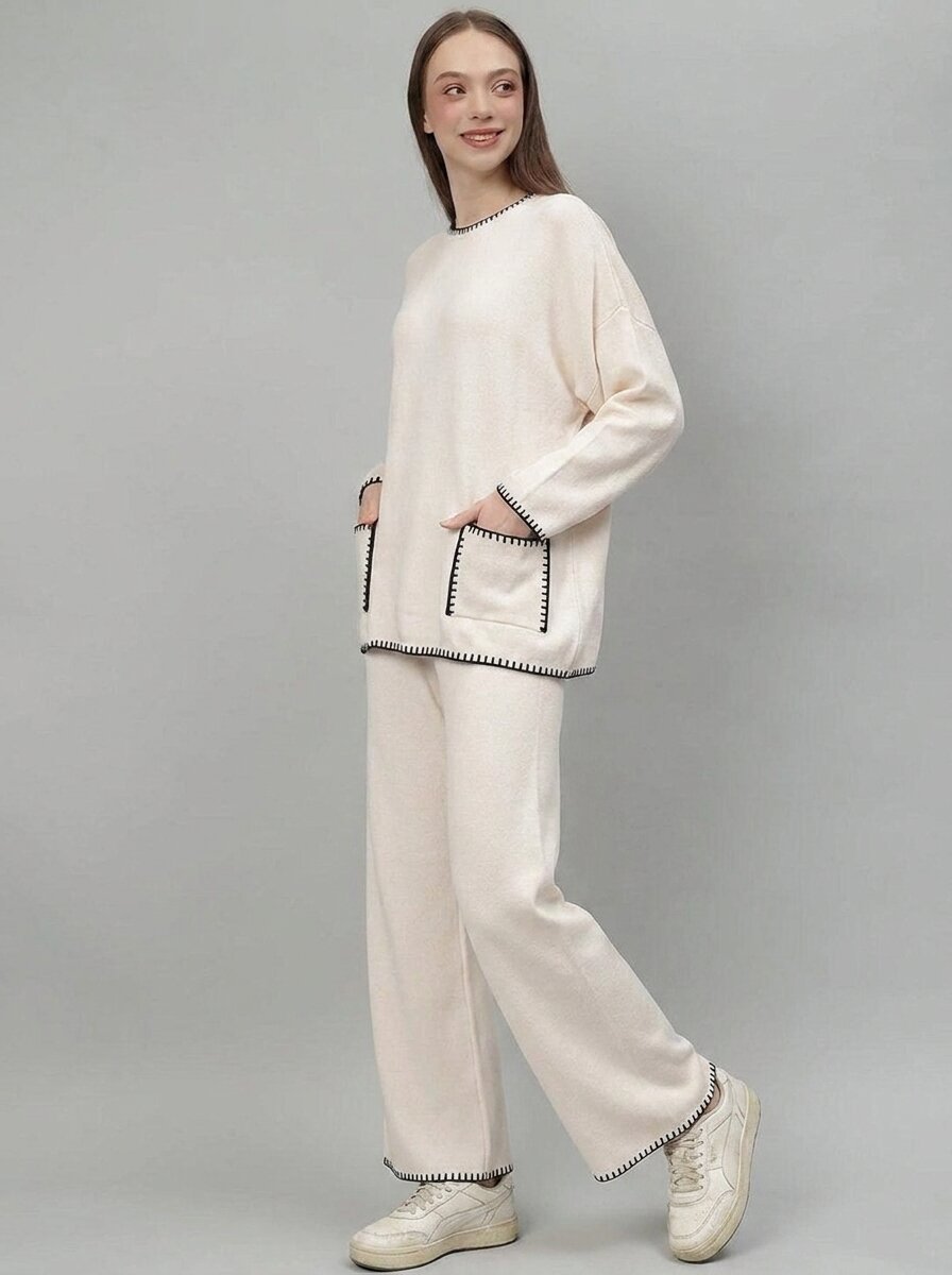 Mock Neck Top with Wide-Leg Trousers Co-Ord Set - GAIIA