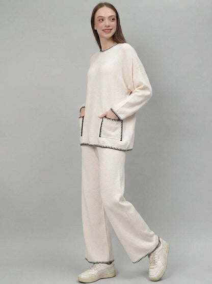 Mock Neck Top with Wide-Leg Trousers Co-Ord Set - GAIIA