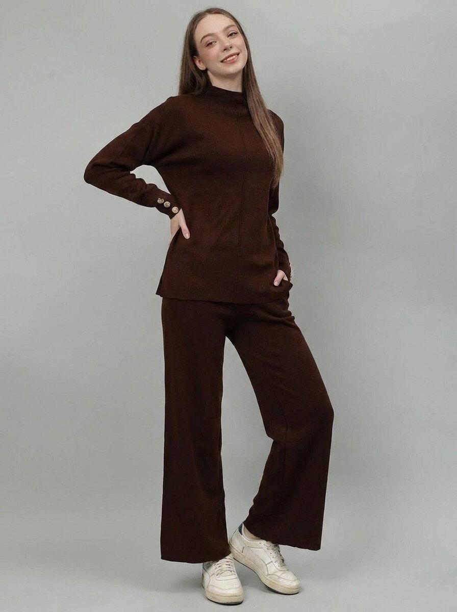 Mock Neck Top with Wide-Leg Trousers Co-Ord Set - GAIIA