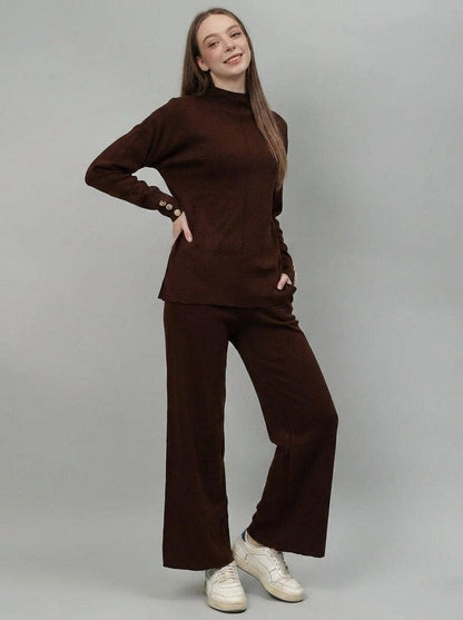 Mock Neck Top with Wide-Leg Trousers Co-Ord Set - GAIIA
