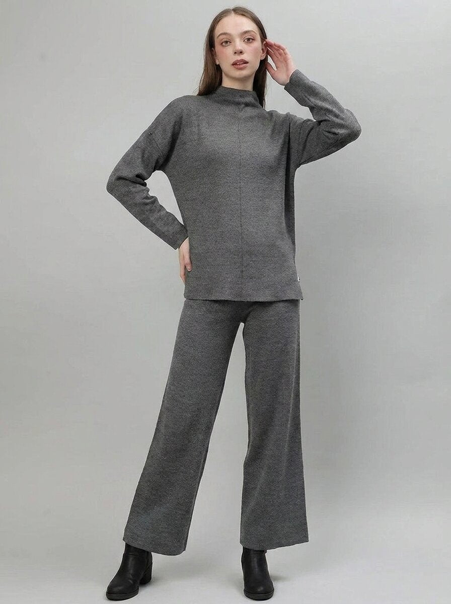 Mock Neck Top with Wide-Leg Trousers Co-Ord Set - GAIIA