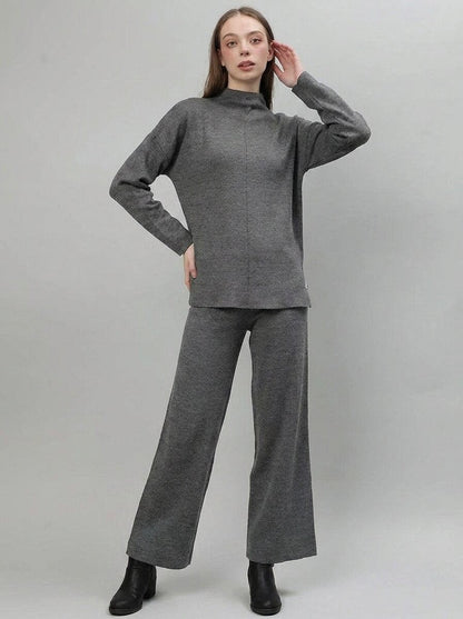 Mock Neck Top with Wide-Leg Trousers Co-Ord Set - GAIIA