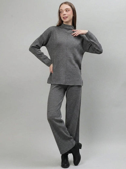 Mock Neck Top with Wide-Leg Trousers Co-Ord Set - GAIIA