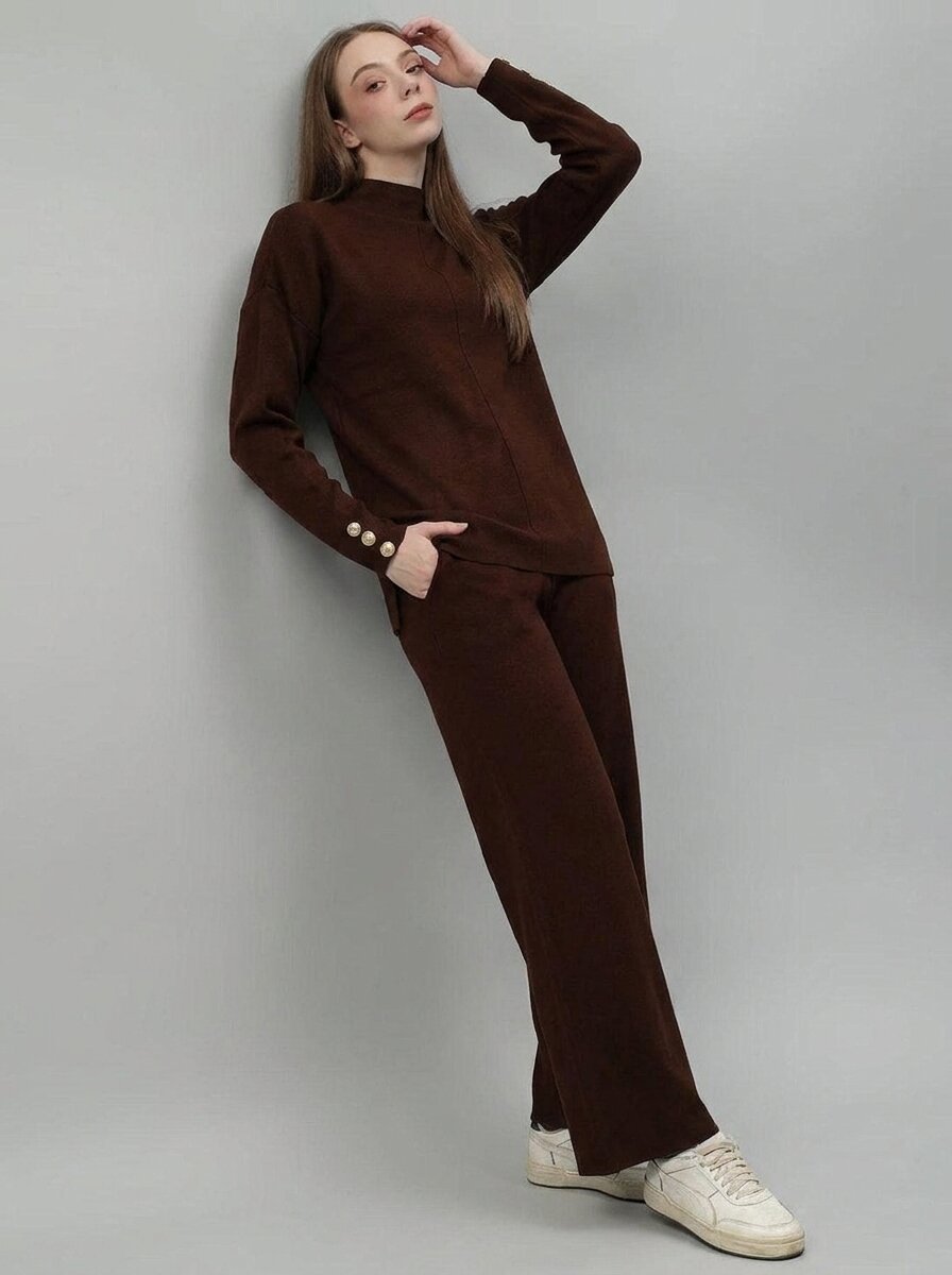 Mock Neck Top with Wide-Leg Trousers Co-Ord Set - GAIIA